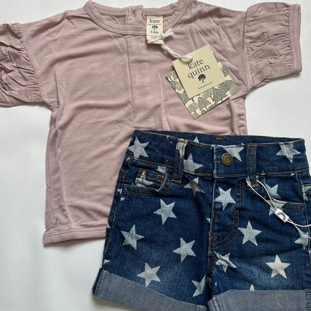 NWT Baby Outfit Set 3-6M Kate Quinn Bamboo Top + Emerson Friends Star Shorts